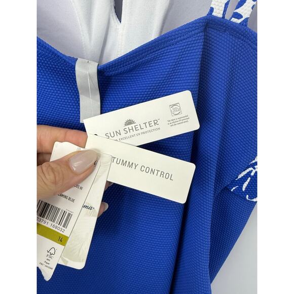 Tommy Bahama Island Cays Hibiscus High Neck One Piece Swimsuit Blue White 14 NWT - Picture 9 of 9